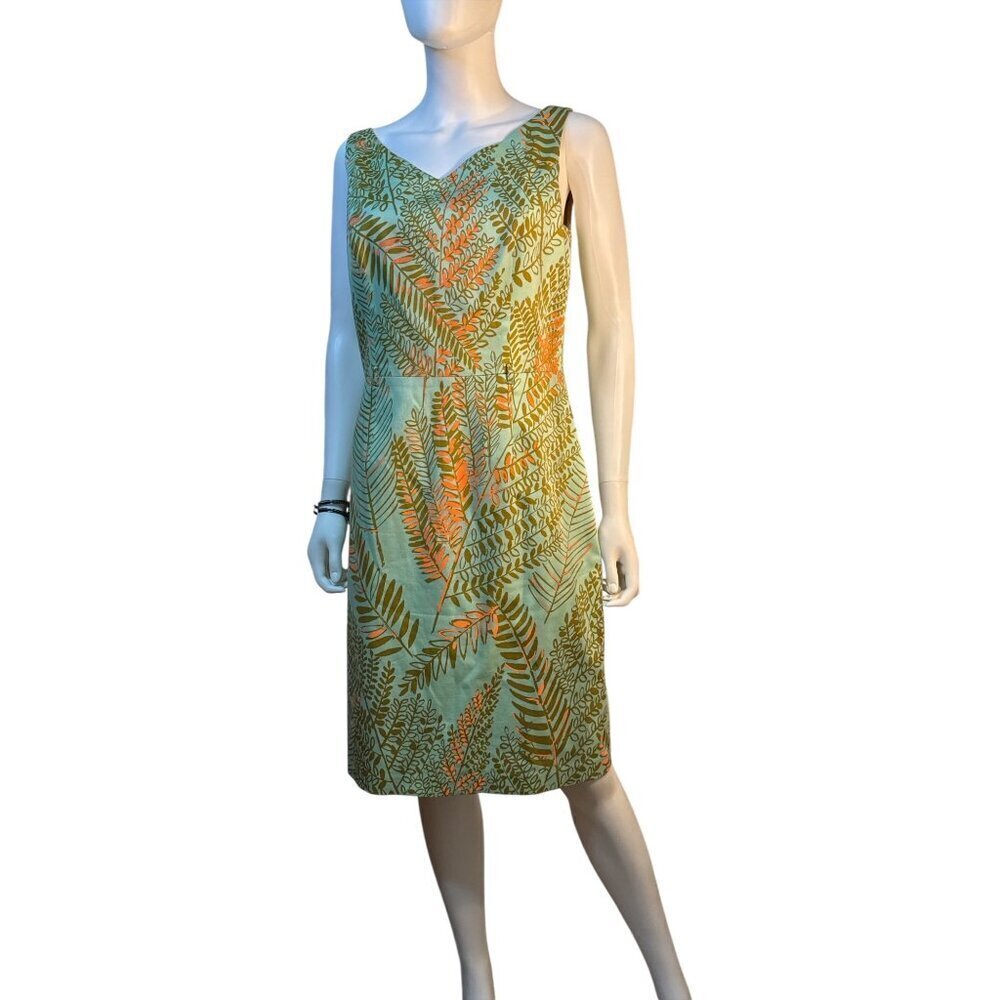 David Meister V-Neck Sleeveless Sheath Botanical Dress Womens Size 10 EUC